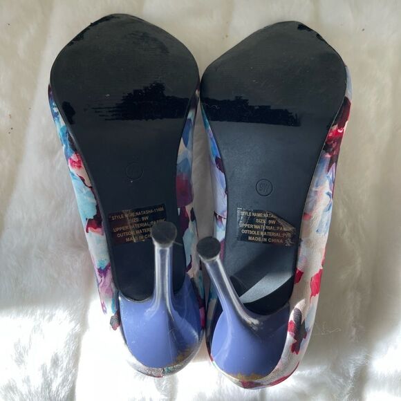 Ashley Stewart colorful  Satin slip on pointed toe gray heels size9W - Picture 9 of 11